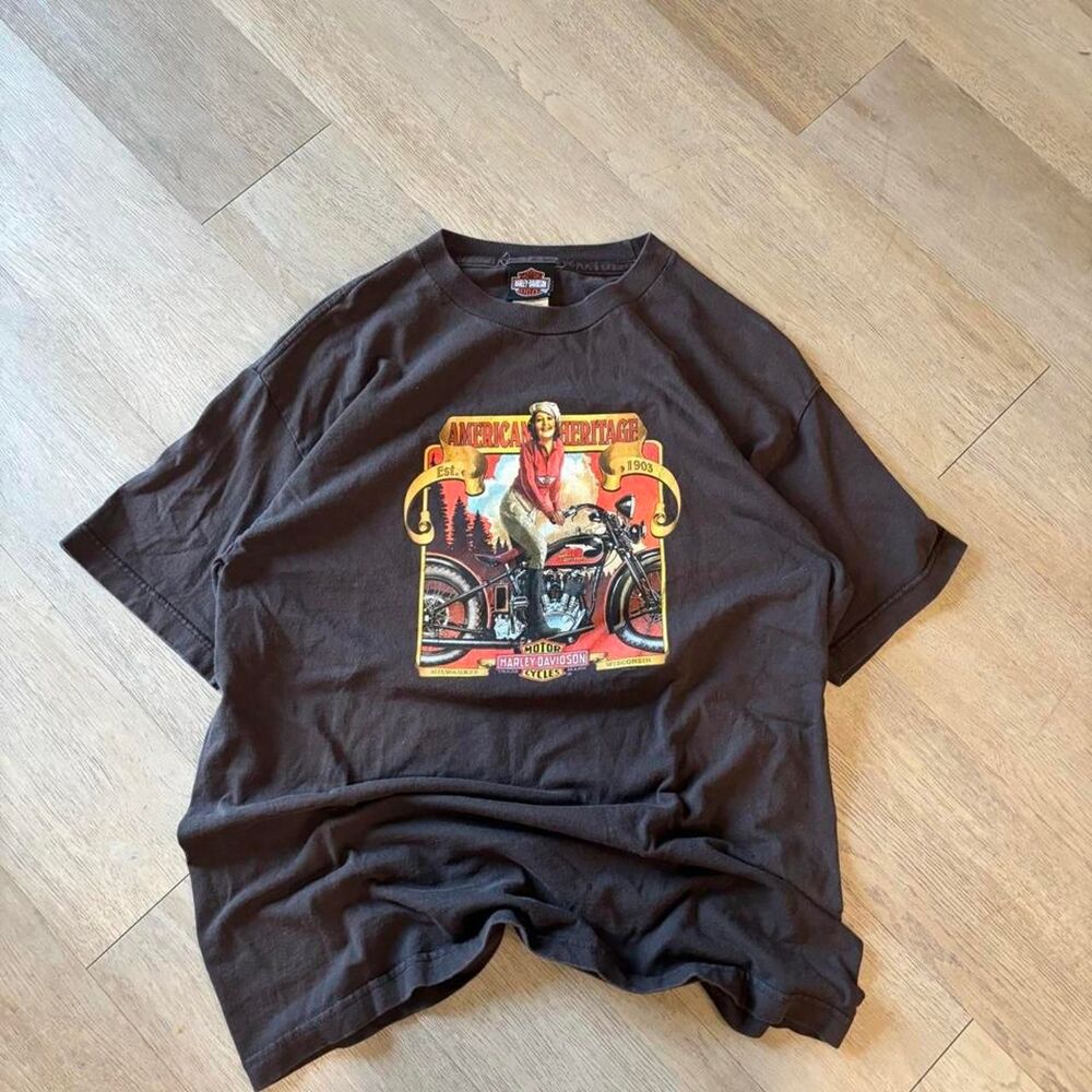 Harley-davidson Men's Black and Brown T-shirt